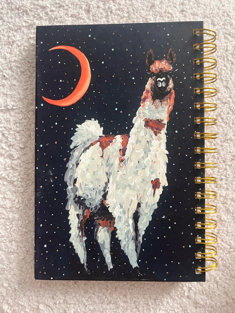 Illustrative Whimsical Llama Moon Spiral-Bound Hardcover Notebook - Lined Paper